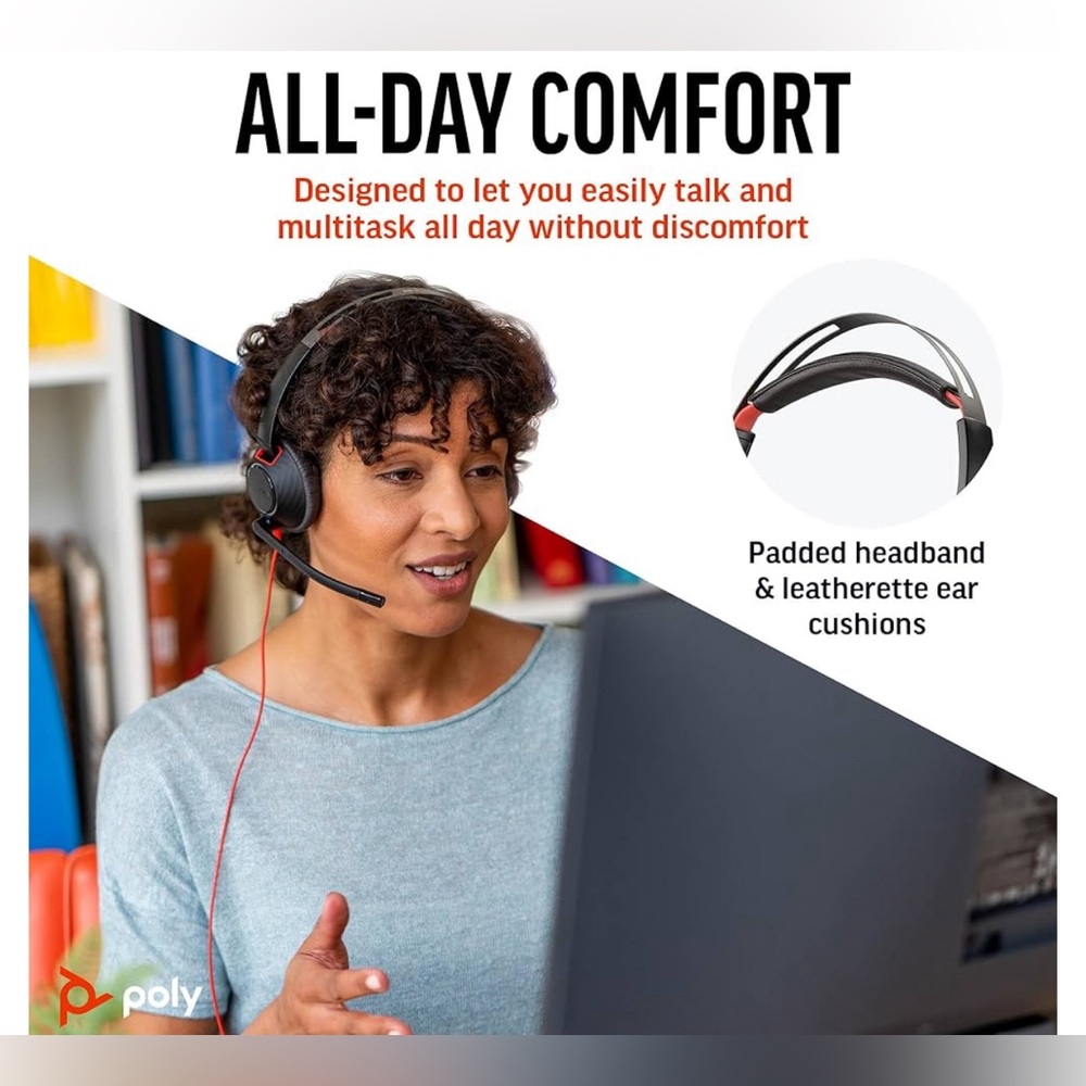 Poly Blackwire 5220 Wired Headset (Plantronics) - Flexible Noise-Canceling